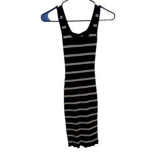 Women’s Black And White Striped Ribbed Midi Dress. Super Stretchy. Size X-Small.